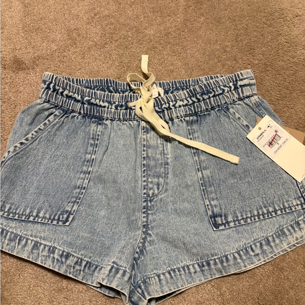 O'Neill Light Blue Denim Drawstring Pocket Shorts